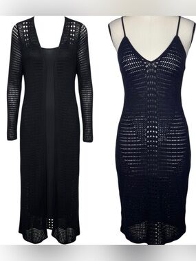 Express Black Crochet Midi Dress and Duster sold Separately